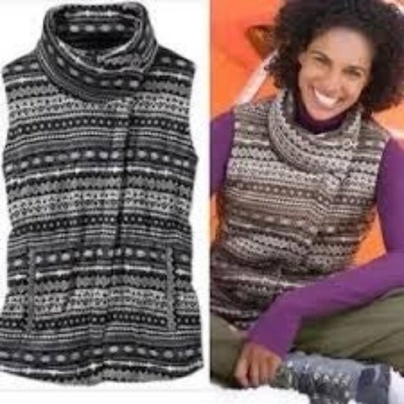 ATHLETA Nordic Down About Fair Isle Gray Goose Down Puffer Vest XS - Picture 1 of 11